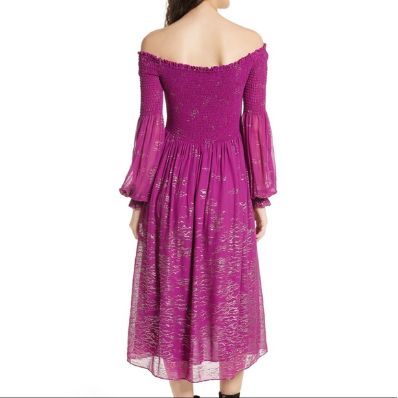 FREE PEOPLE FOILED SMOCKED MIDI DRESS - Picture 4 of 7
